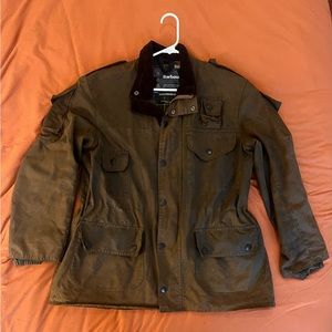 Barbour Men’s Cowen Commando Jacket-Large-Brown with olive green plaid interior